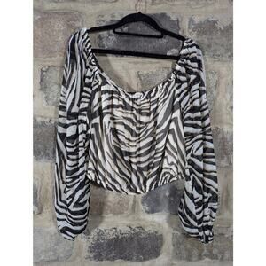 Express‎ X Rachel Zoe Cropped Blouse Woman's Large Sheer Lined Zebra Animal Y2K